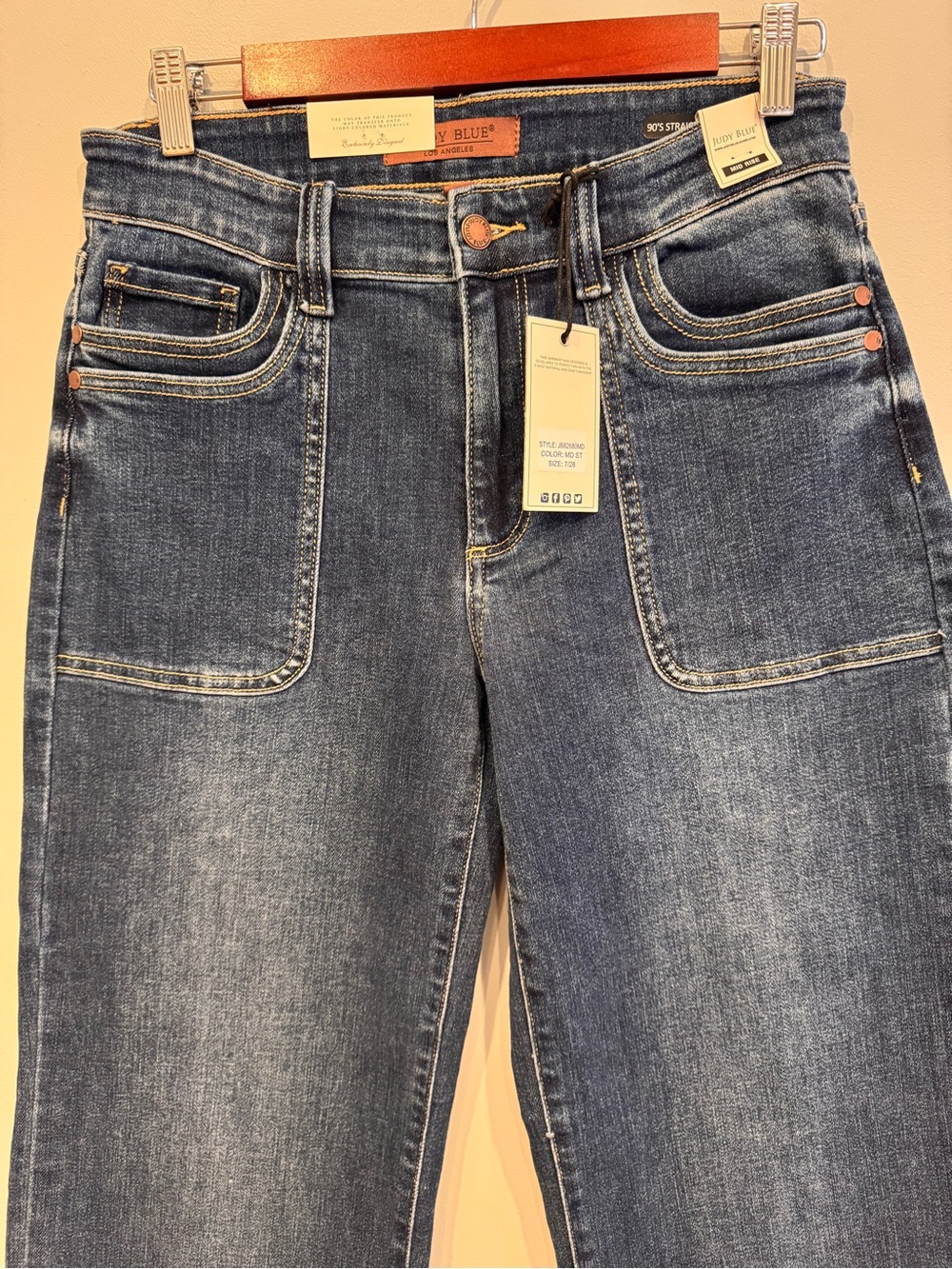 NEW Judy Blue 90's Straight Leg Patch Pocket Jeans Size 7/28 - Picture 4 of 10
